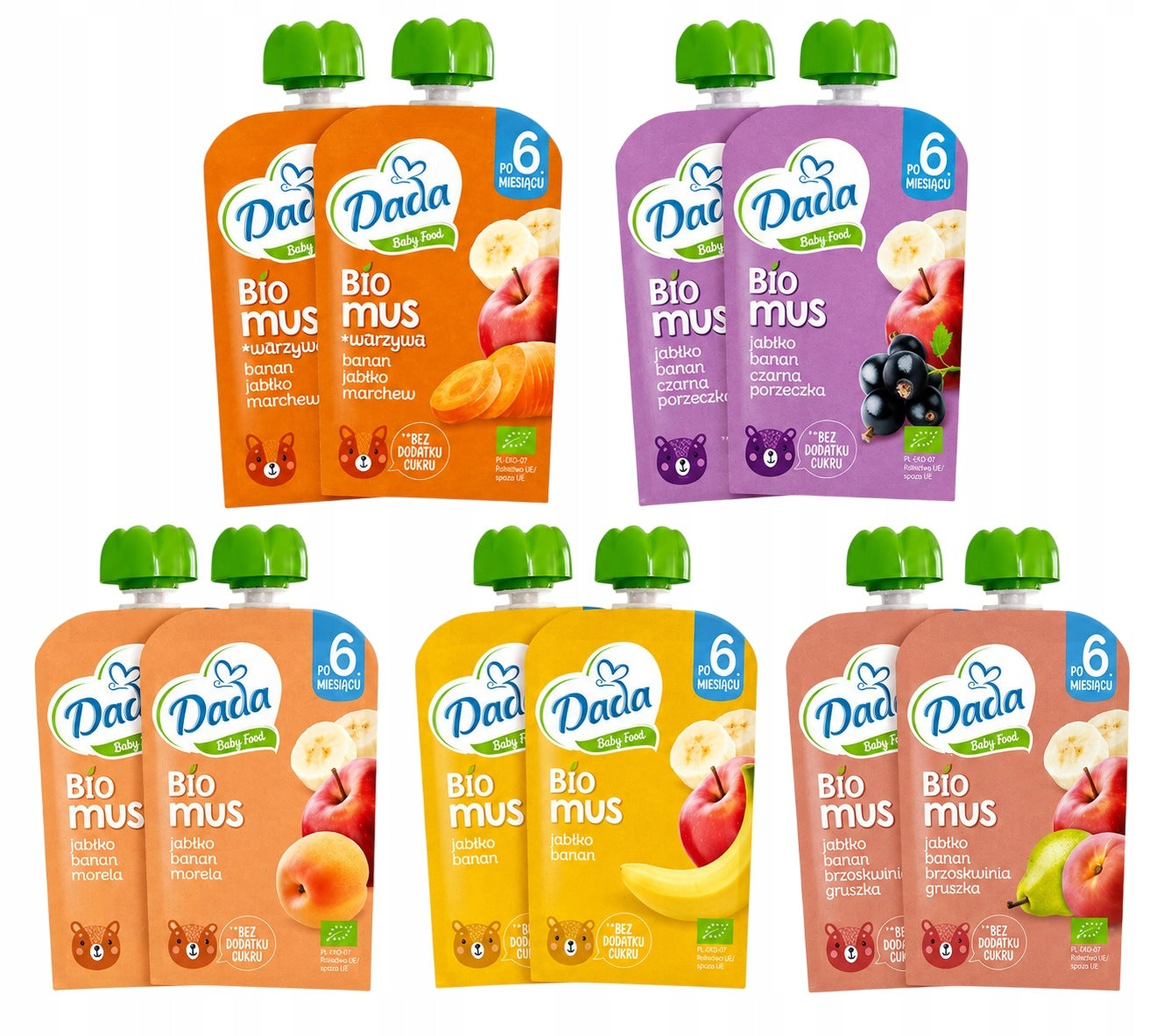 Dada Bio Mousse 5 flavors Vegetable fruit mousses Mega pack 10pcs x 100g Packaging status original