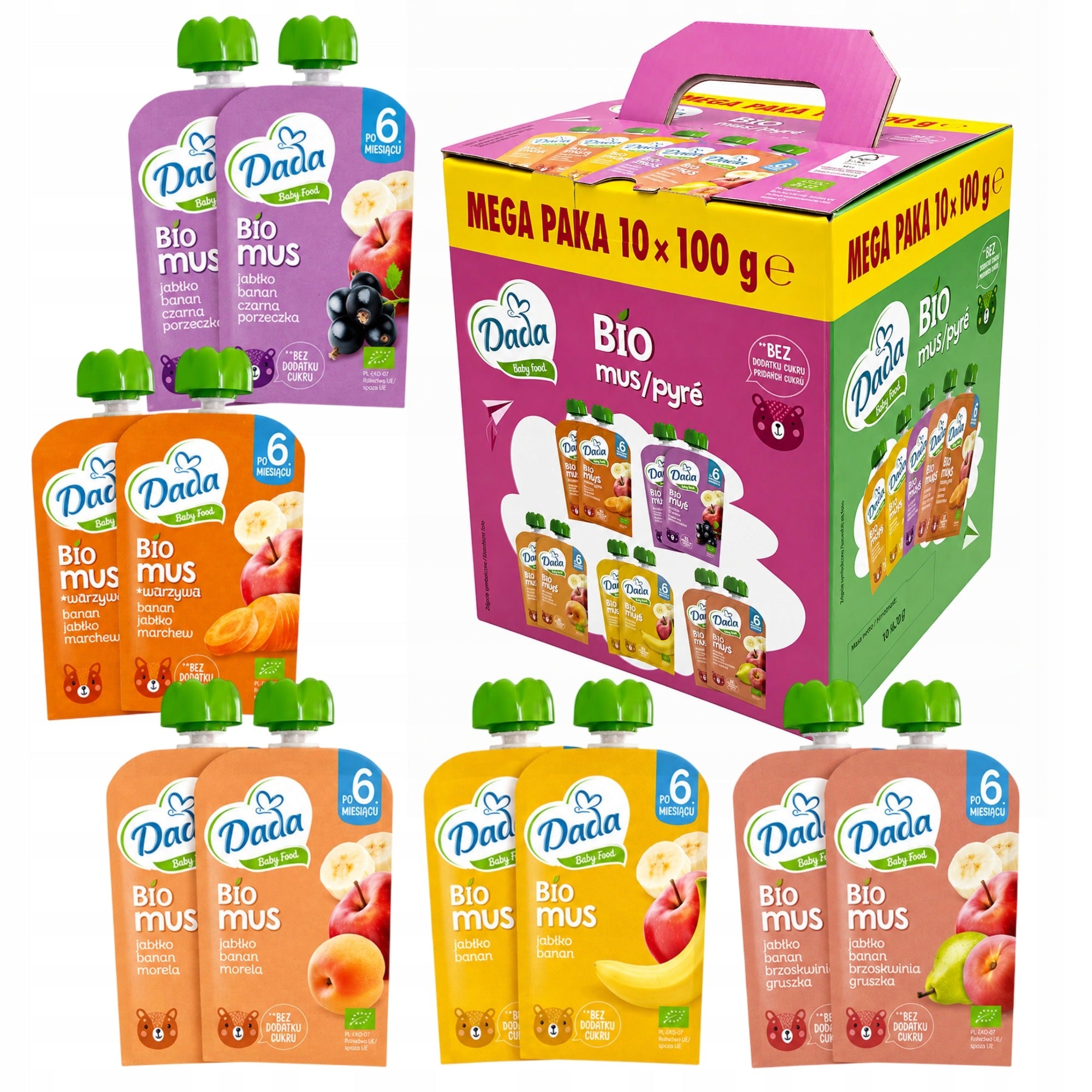 Dada Bio Mousse 5 flavors Vegetable fruit mousses Mega pack 10pcs x 100g