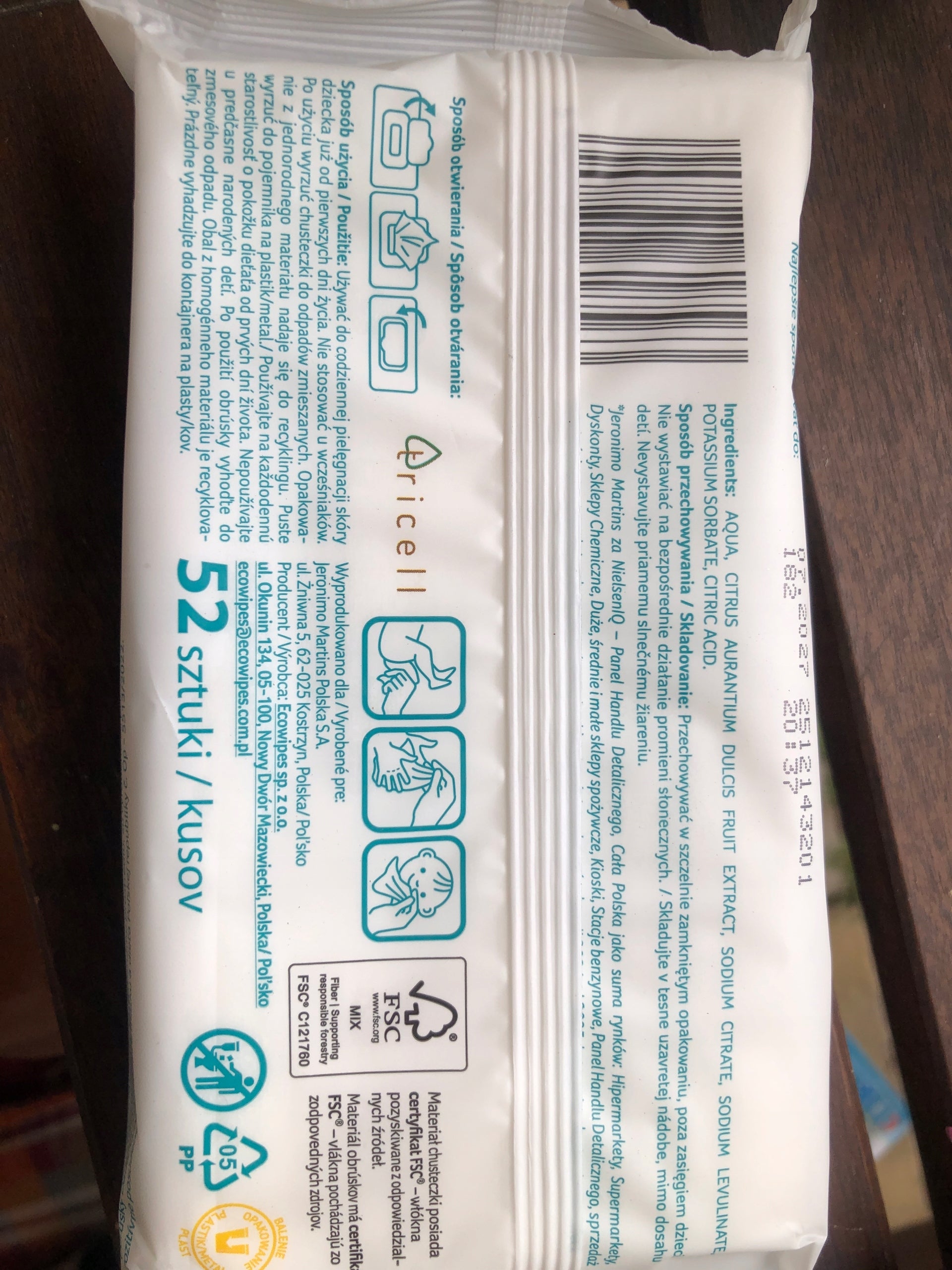 Dada Pure Care Aqua wet wipes 1 x 52 pcs. Manufacturer code 18563
