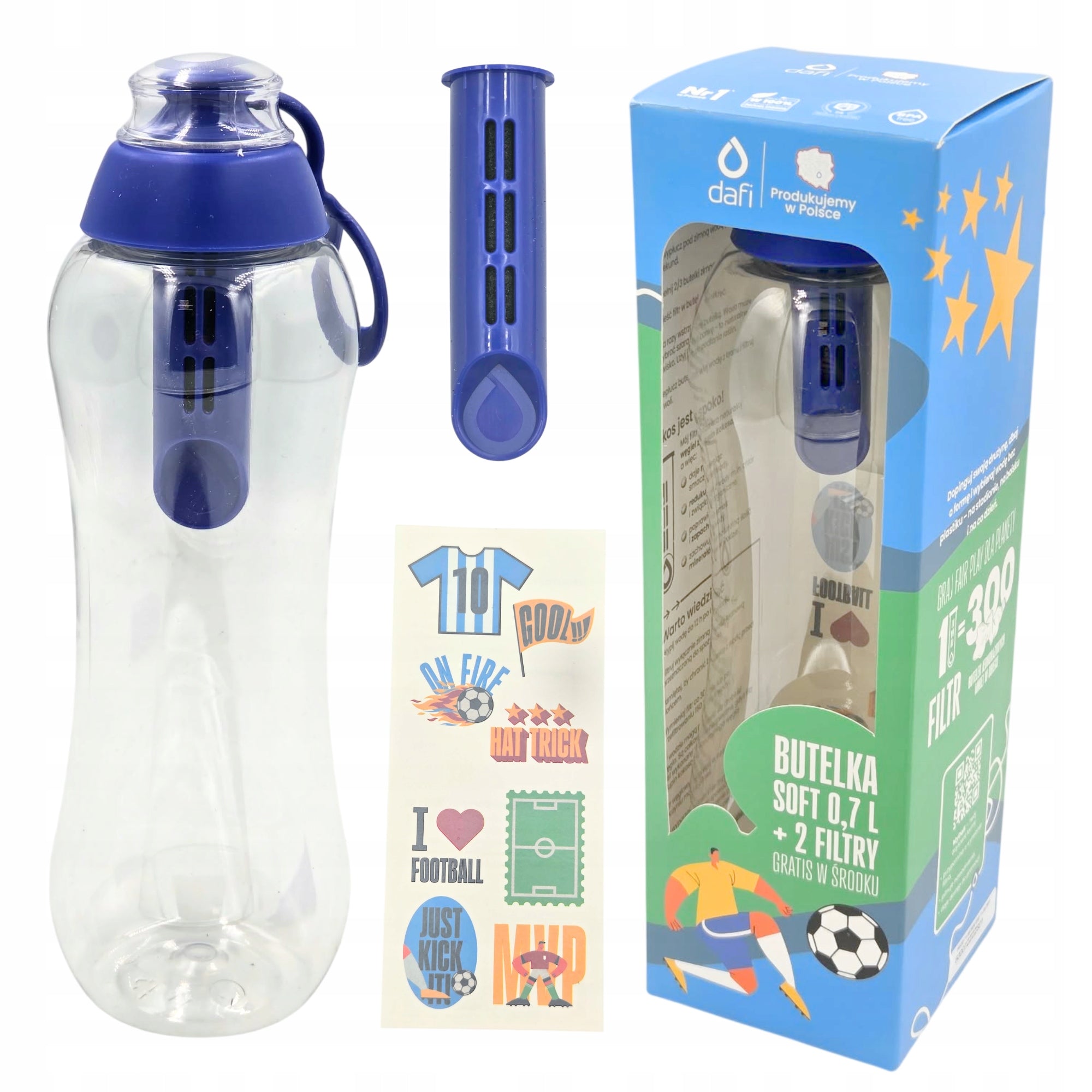 Dafi Soft Filter Bottle 0,7l BLUE 2 filters Tattoos football