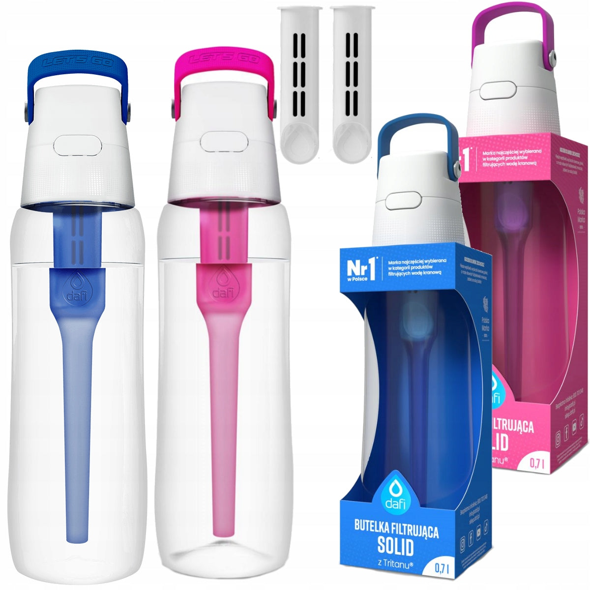 Dafi Solid 0,7l pink and blue set of two filter bottles