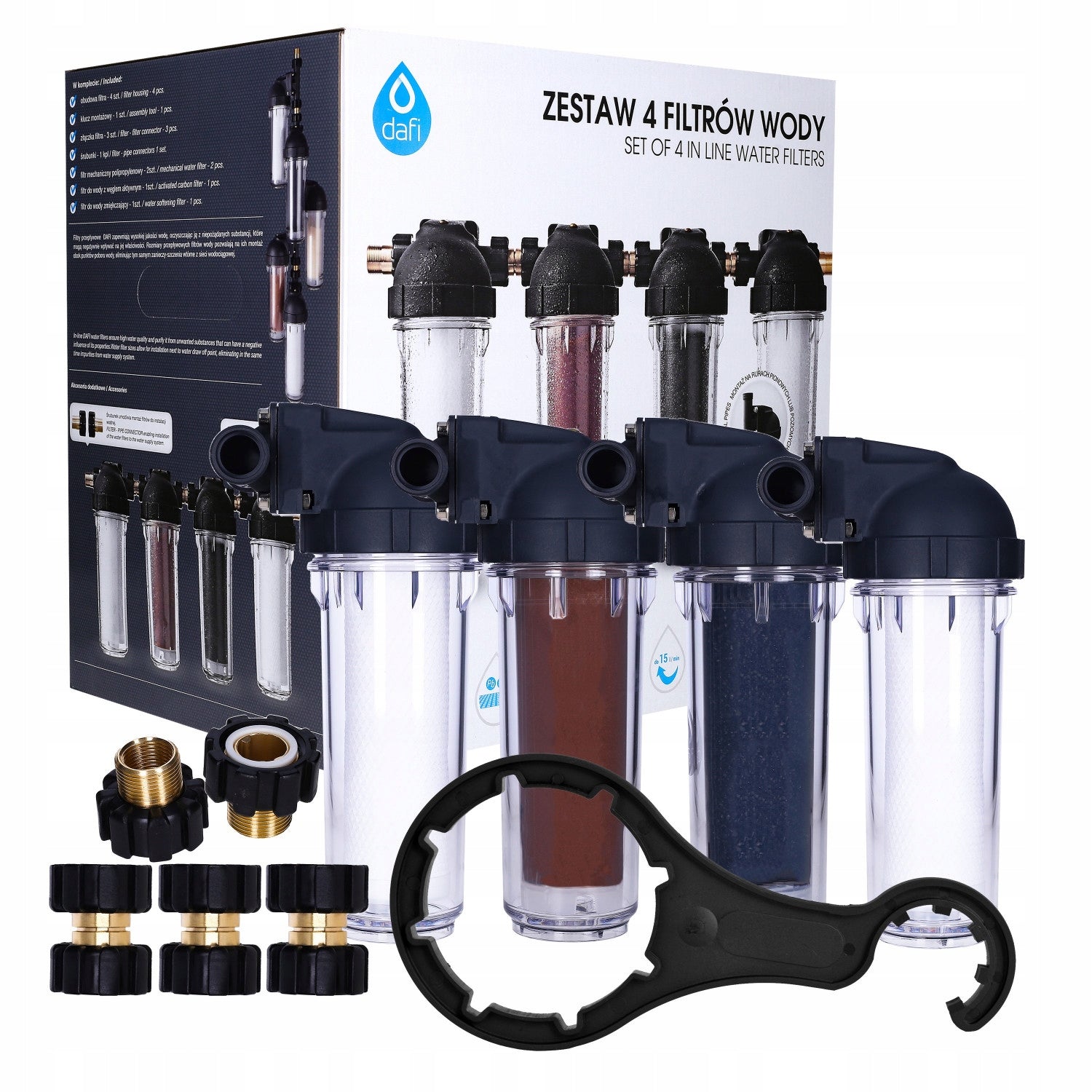 Dafi pre-filter set: 2x polypropylene + ion exchange + carbon