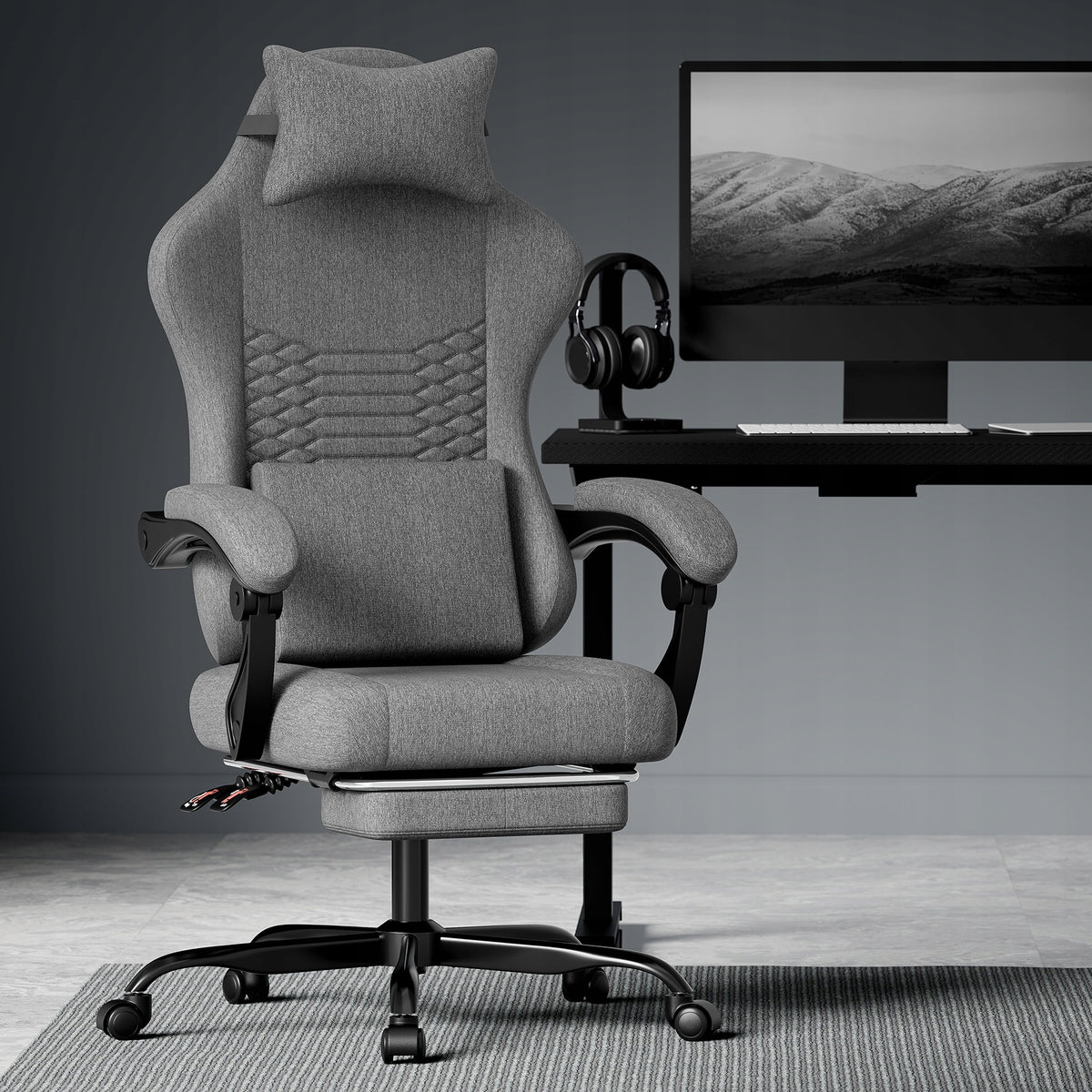 Dark Grey Fabric Ergonomic Office Chair, 63x58.5x120.5 cm, for Home Office