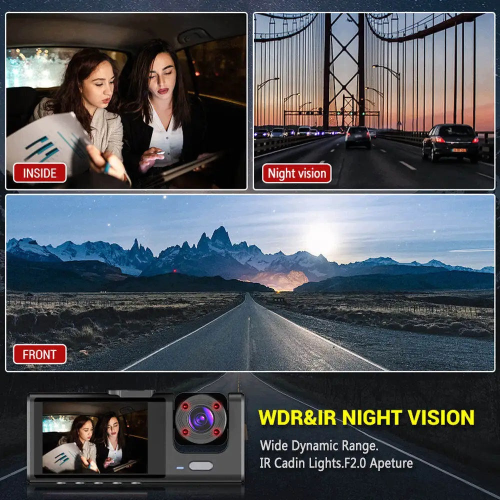 Dash Cam with 3 Full HD 1080p Cameras, Night Vision, and a 2" IPS Screen Brand no brand