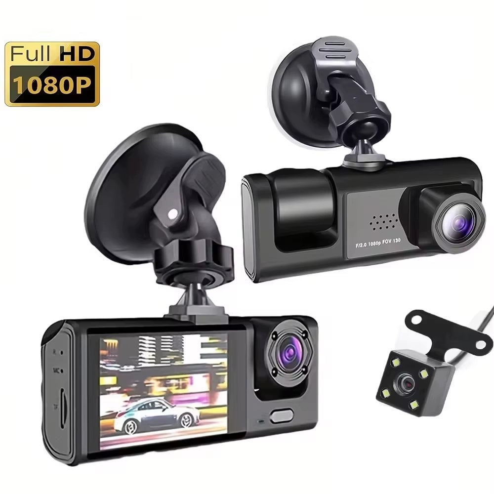 Dash Cam with 3 Full HD 1080p Cameras, Night Vision, and a 2" IPS Screen