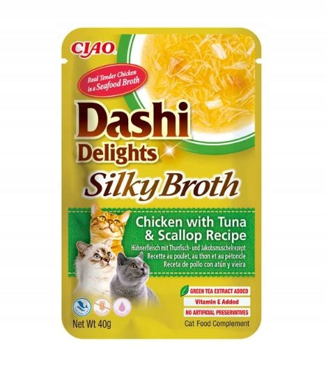 Date 09/18 Inaba Cat Dashi Delights Silky Chicken Tuna & Scallop 40g