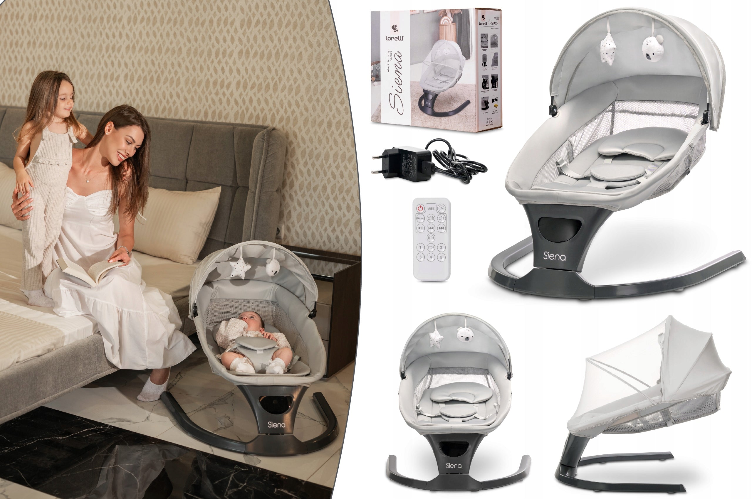 Deckchair Electric Rocker For Bluetooth Remote Control Lorelli Siena LIGHT GREY Packaging status original