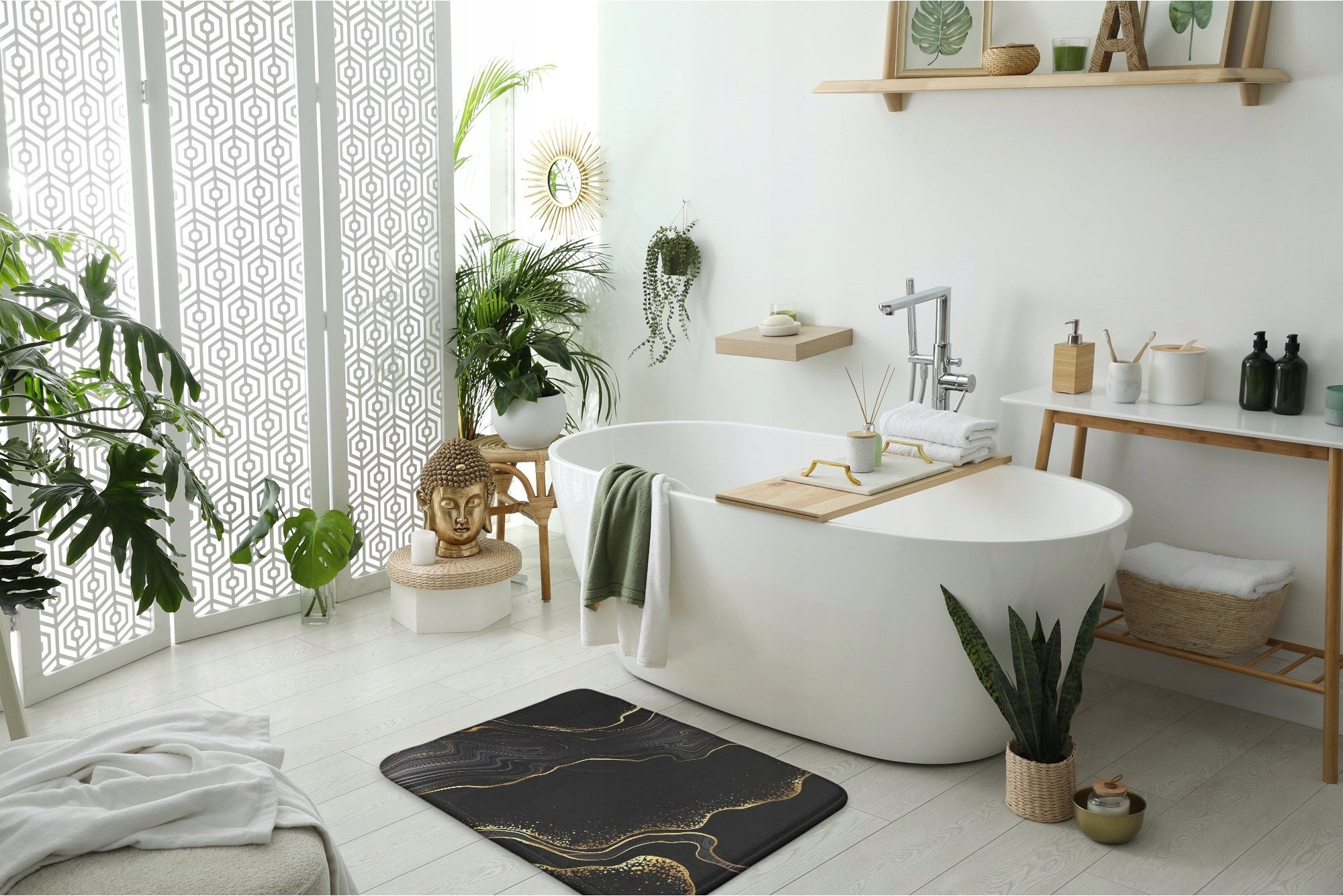 Decorative Bathroom Rug 75x45 Black Marble Additional features anti-slip machine washable