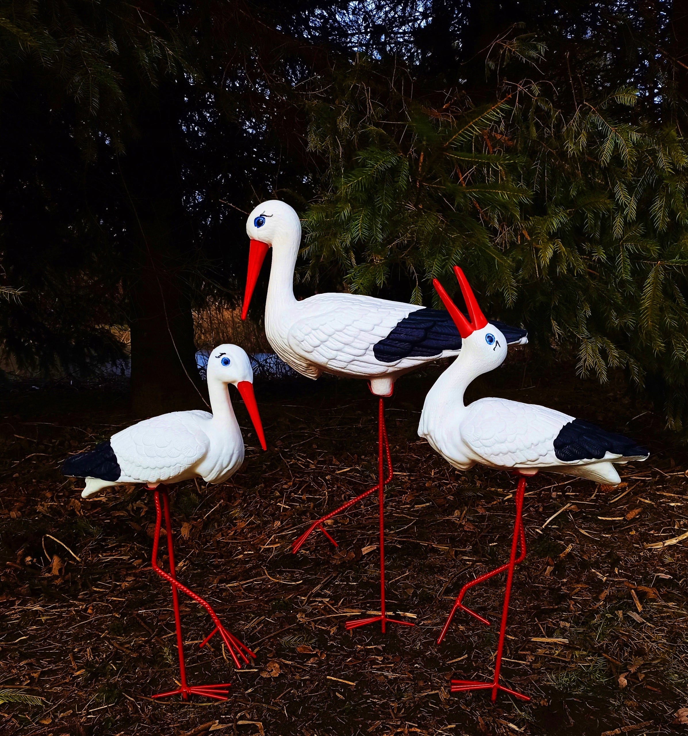 Decorative Garden Figure - 3 STORK FAMILY Packaging status original