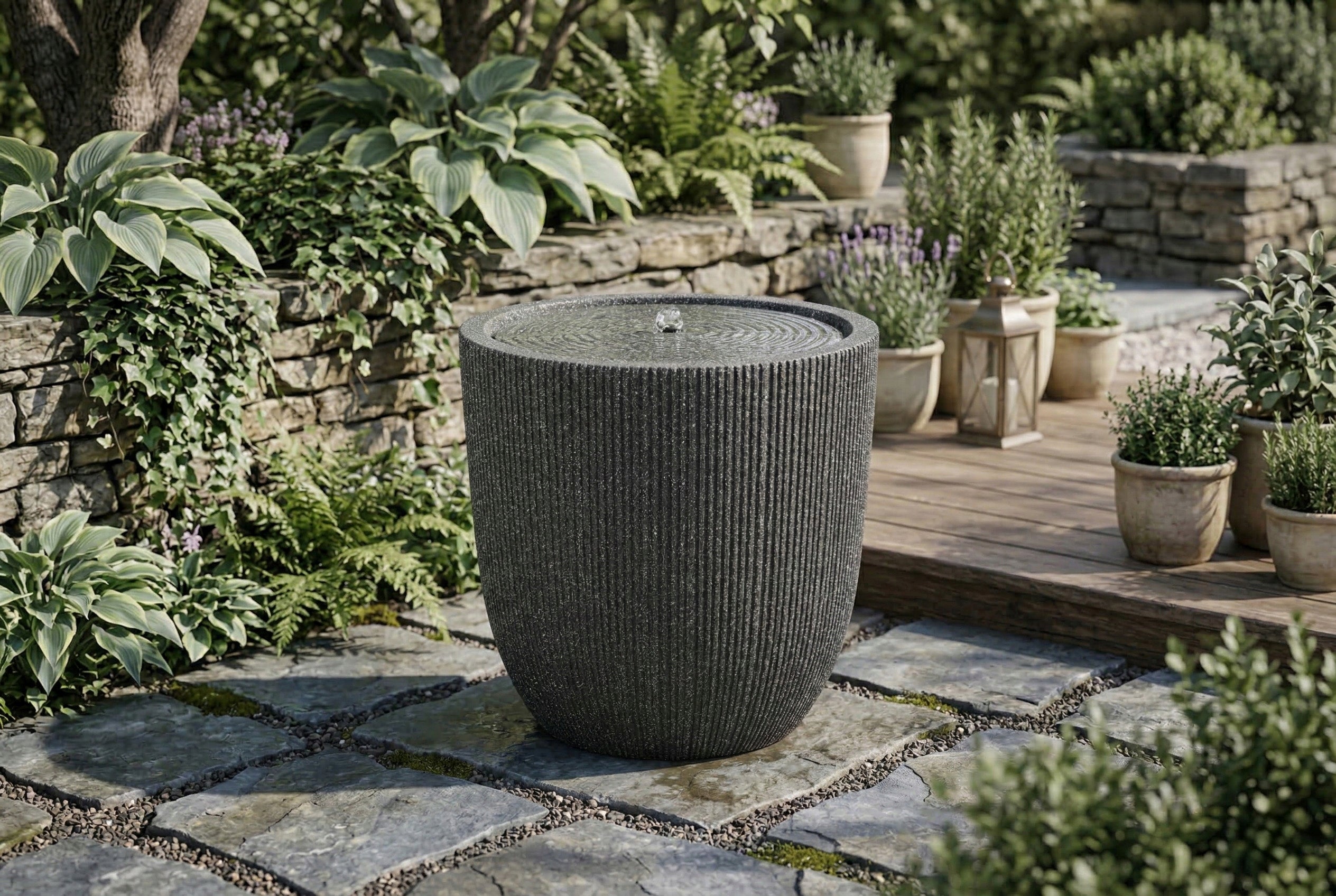 Decorative Garden Fountain with Pump SOLENA LED 31x31,5 cm for Garden Packaging status original