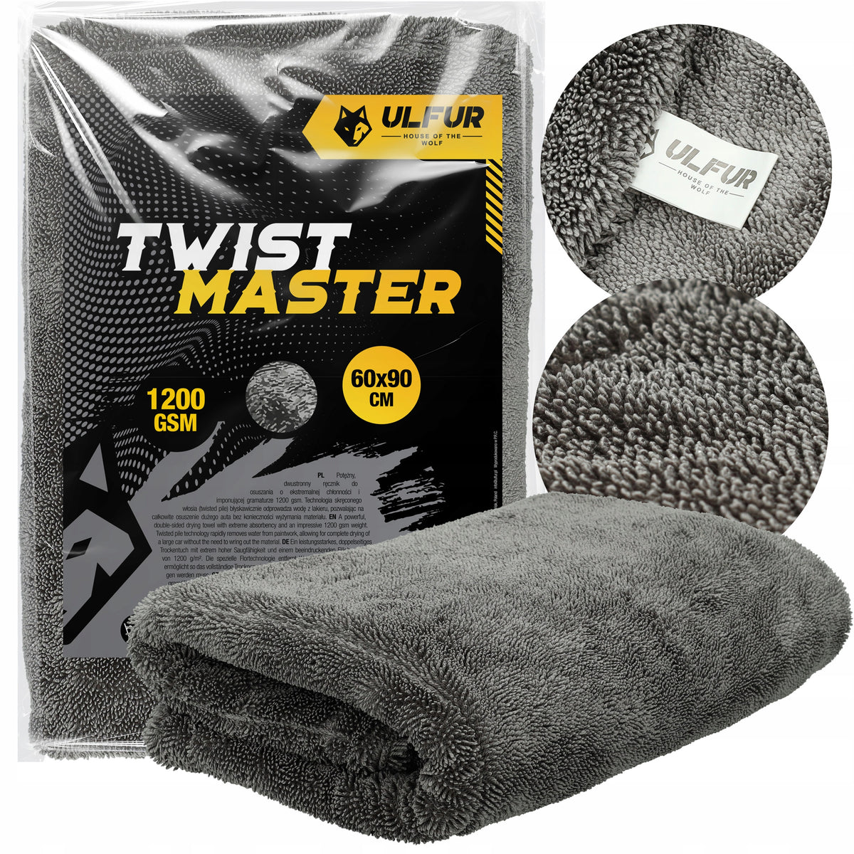 Dehumidification Towel 60x90cm 1200GSM Double Sided TwistMaster Grey ULFUR