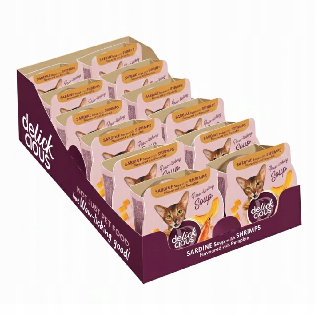 Delickcious Adult Cat Soup Sardine & Shrimp with Pumpkin 12x80g