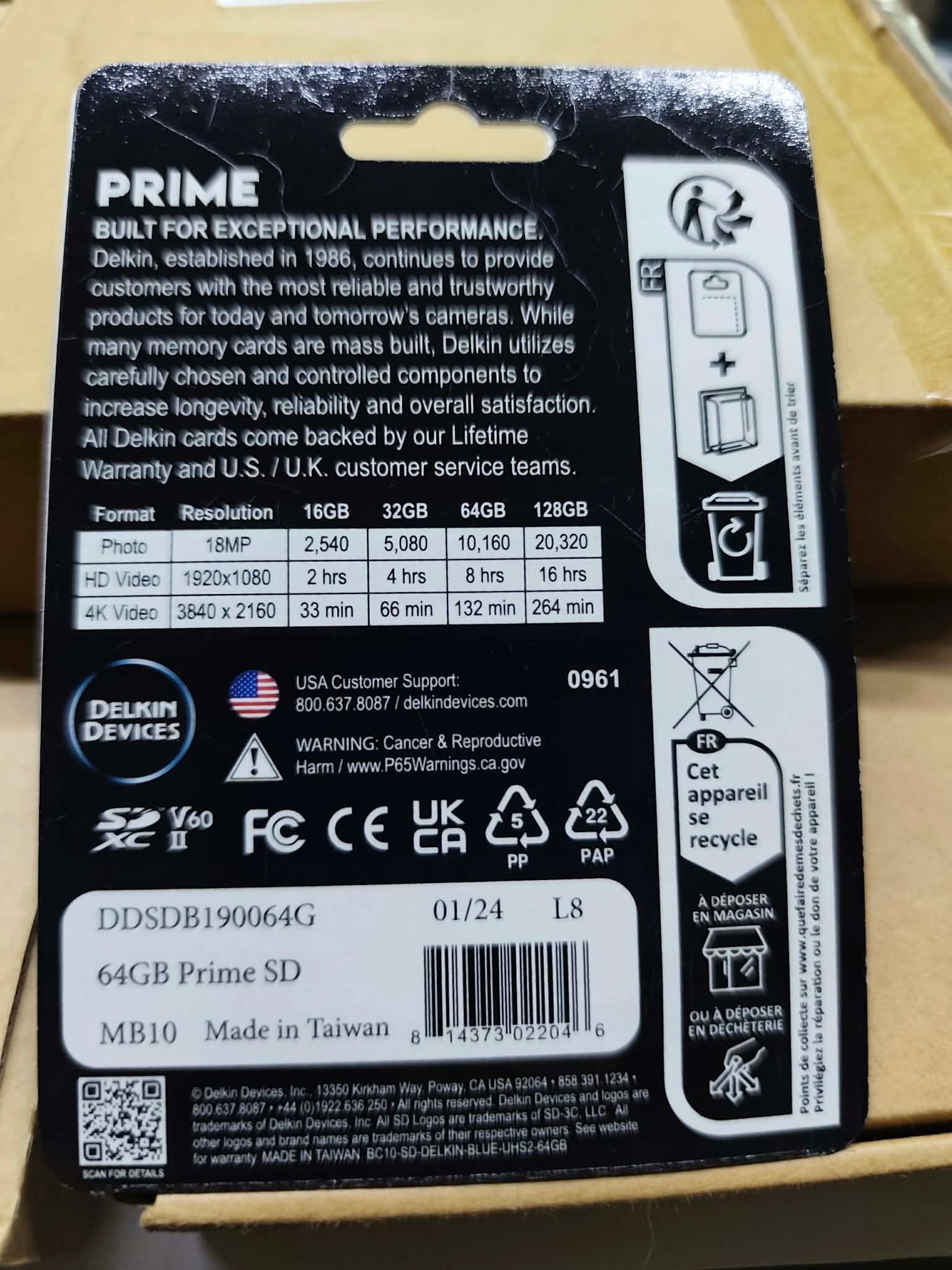 Delkin Devices 64GB Prime SDXC UHS-II (V60) Memory Card Manufacturer code DDSDB190064G