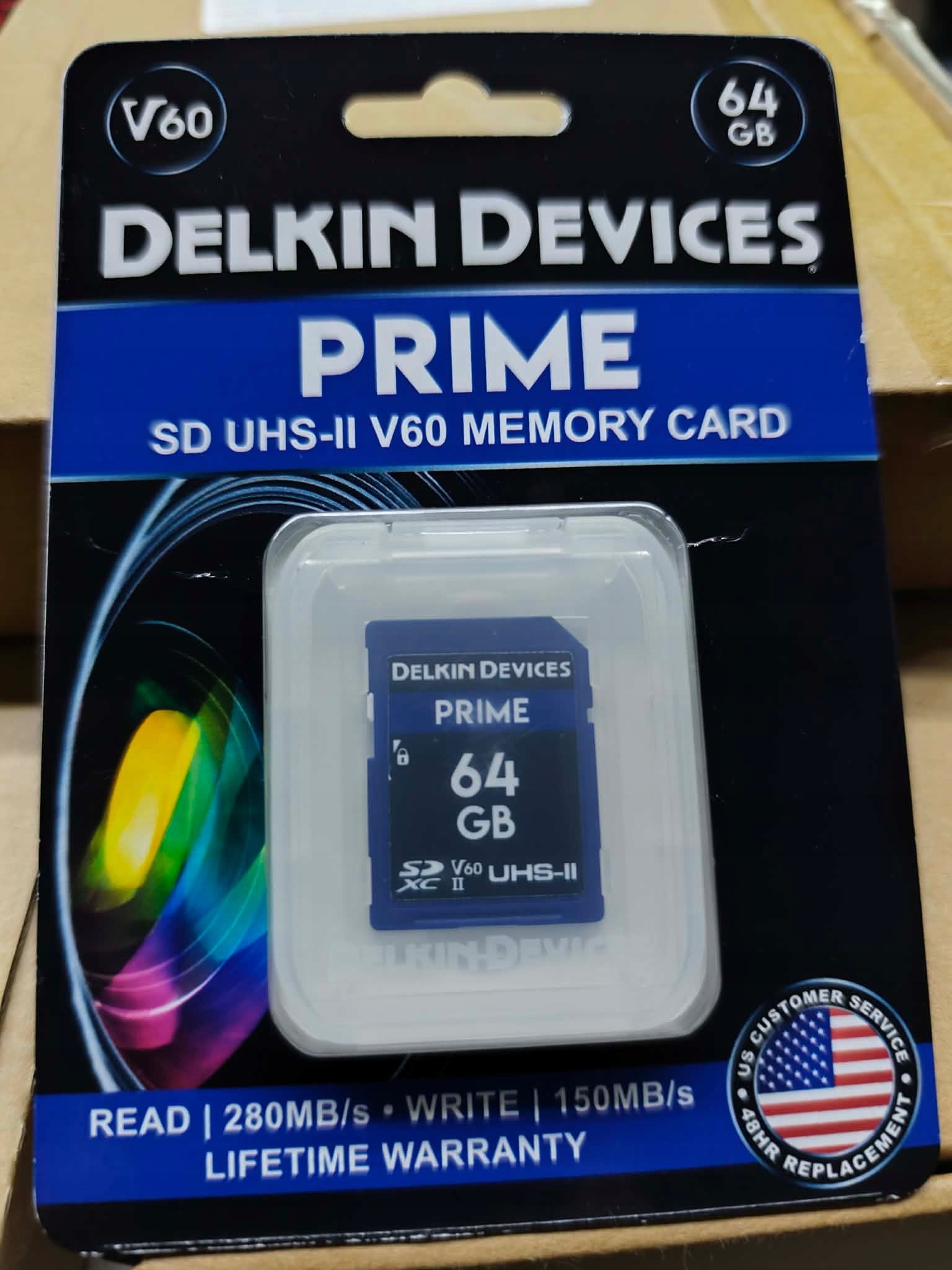 Delkin Devices 64GB Prime SDXC UHS-II (V60) Memory Card Packaging status original
