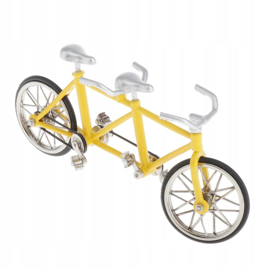 Deluxe Tandem Bicycle Model Bike Miniature for Children Home Silver Yellow