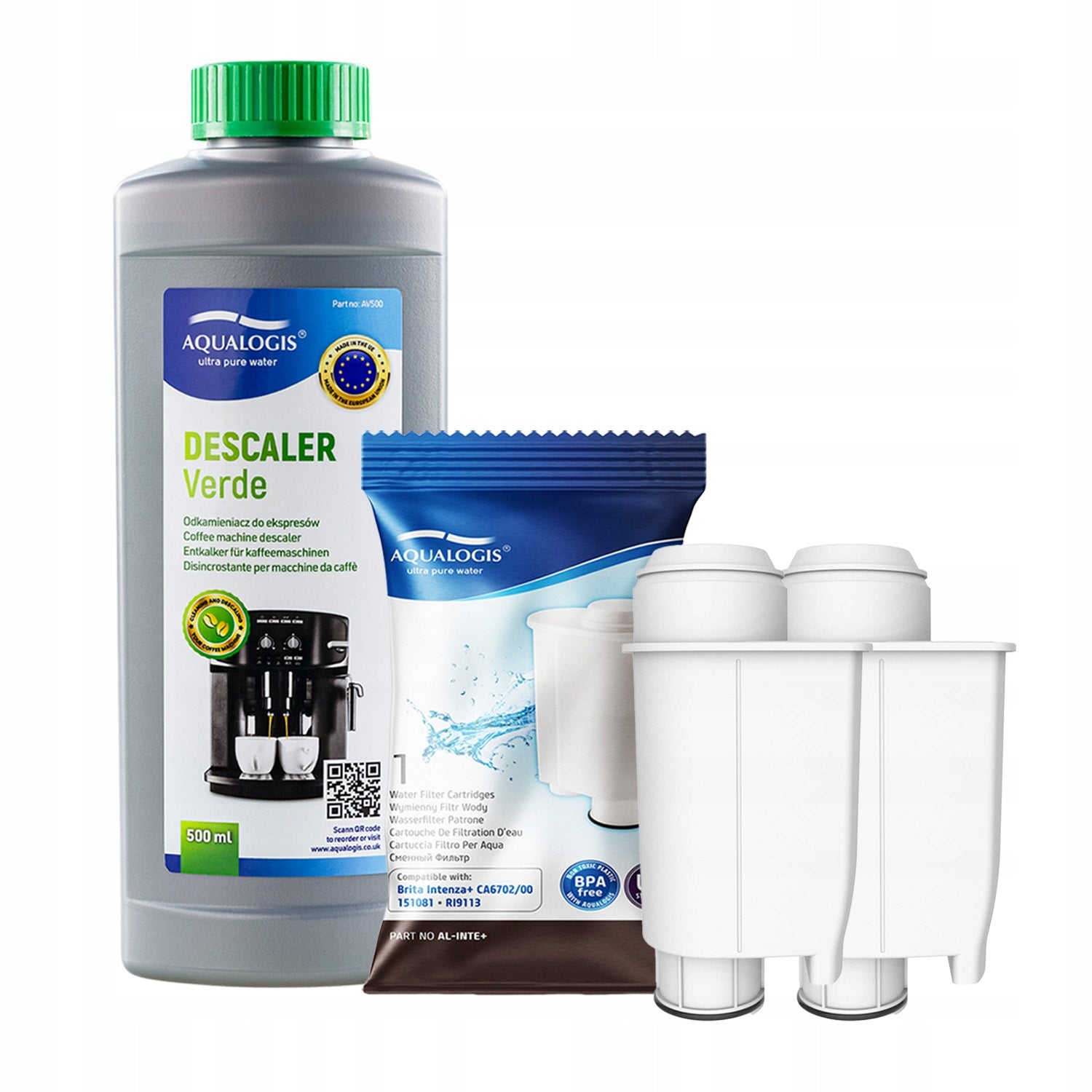 Descaler Verde 500ml + 2x Water Filter For Gaggia AL-Inte+