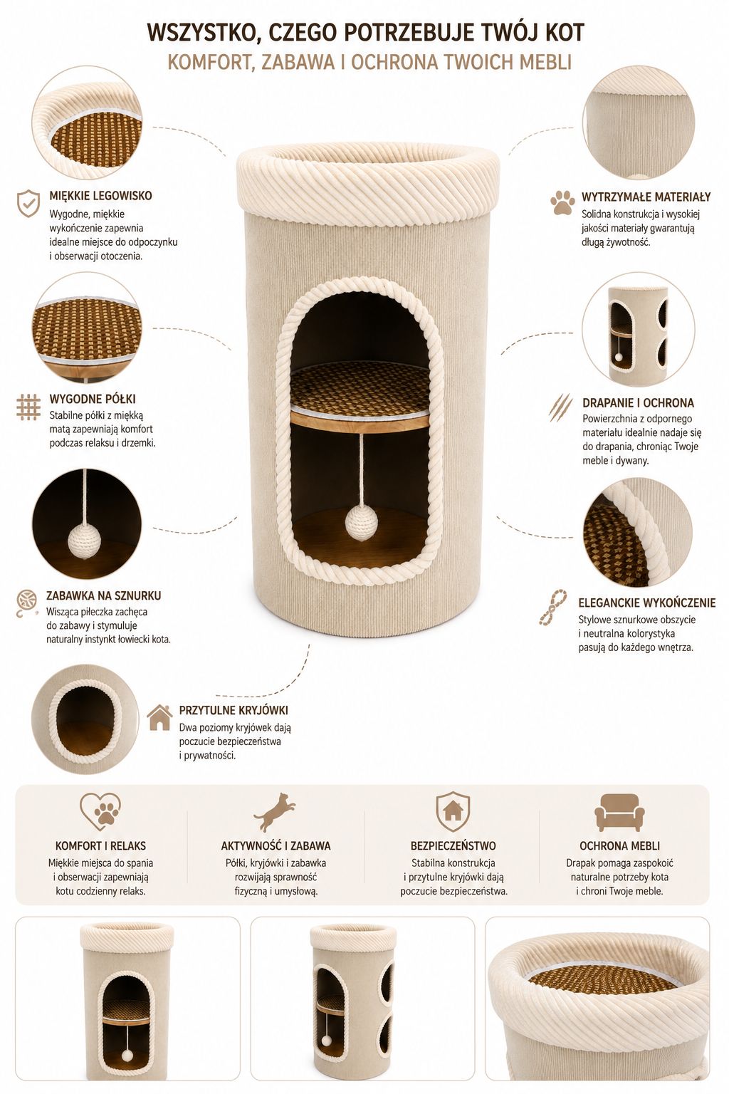 Designer Modern Cottage Bed and Tower for Cat Play COCO Brand KUNERT