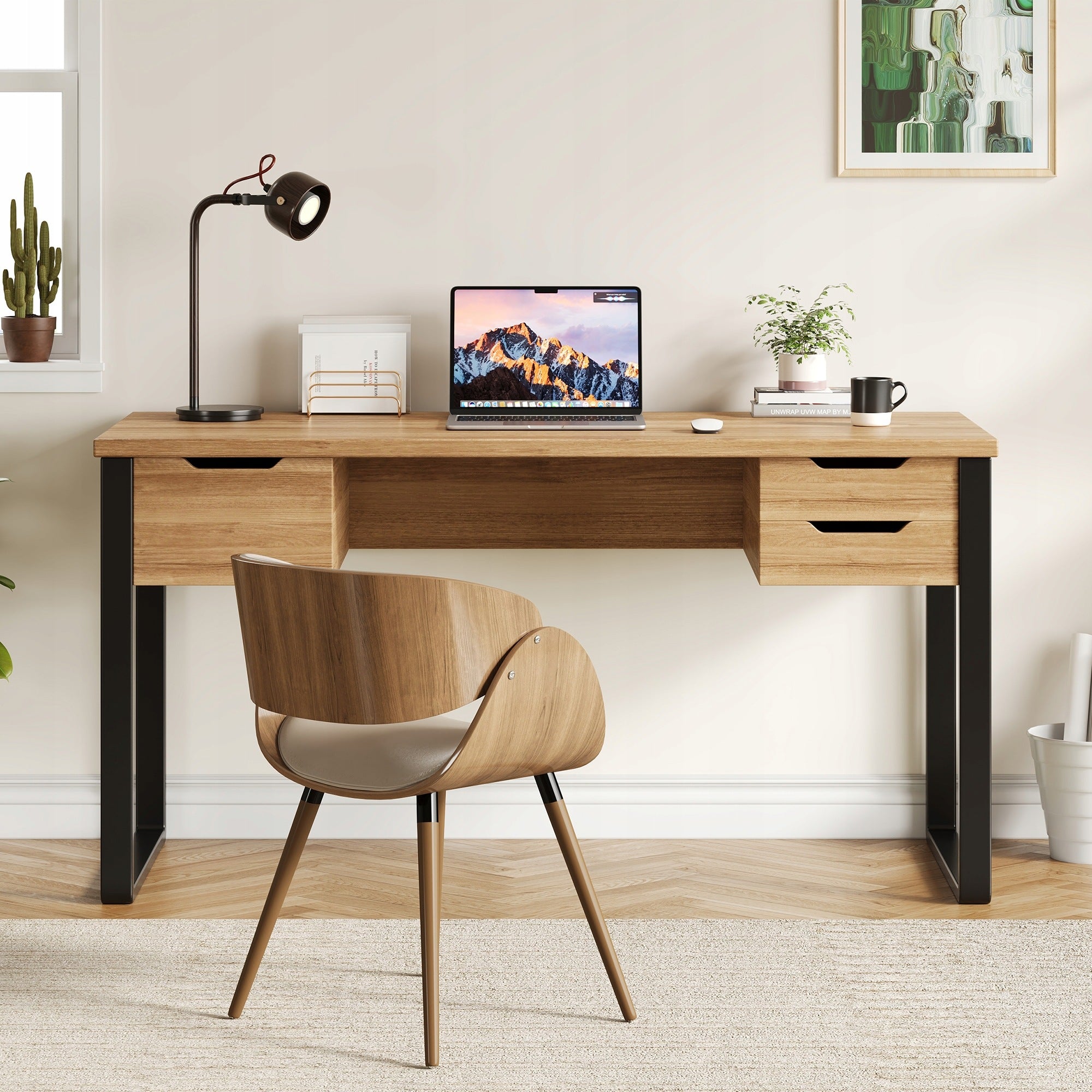 Desk 130 cm wood black 3 drawers metal Manufacturer code 9008918913734
