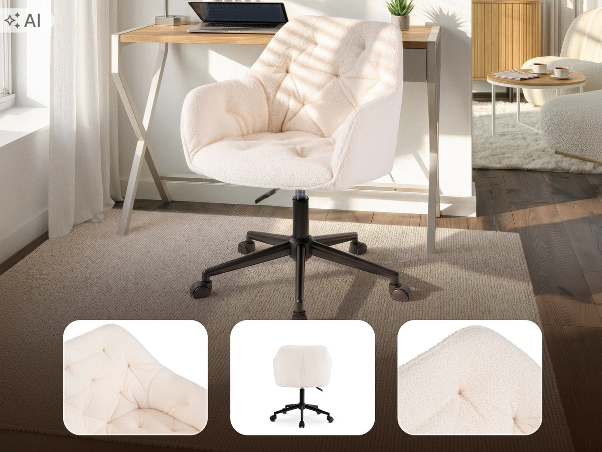 Desk Chair Swivel Lamb Armchair Dressing Table Office Cream KONOR Packaging status original