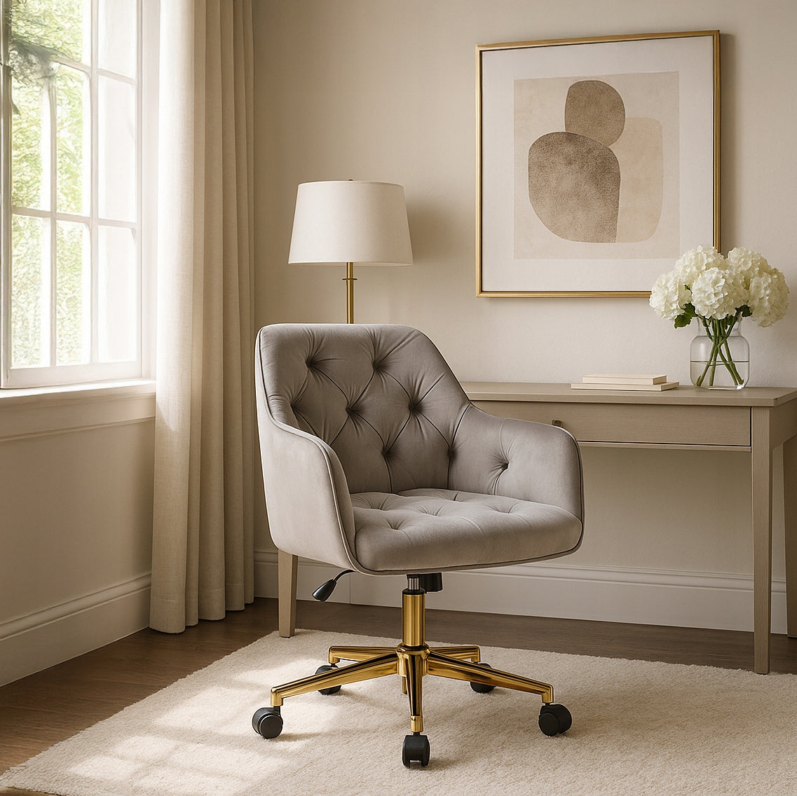 Desk Chair Swivel Velour Office Dressing Chair Grey KONOR Packaging status original