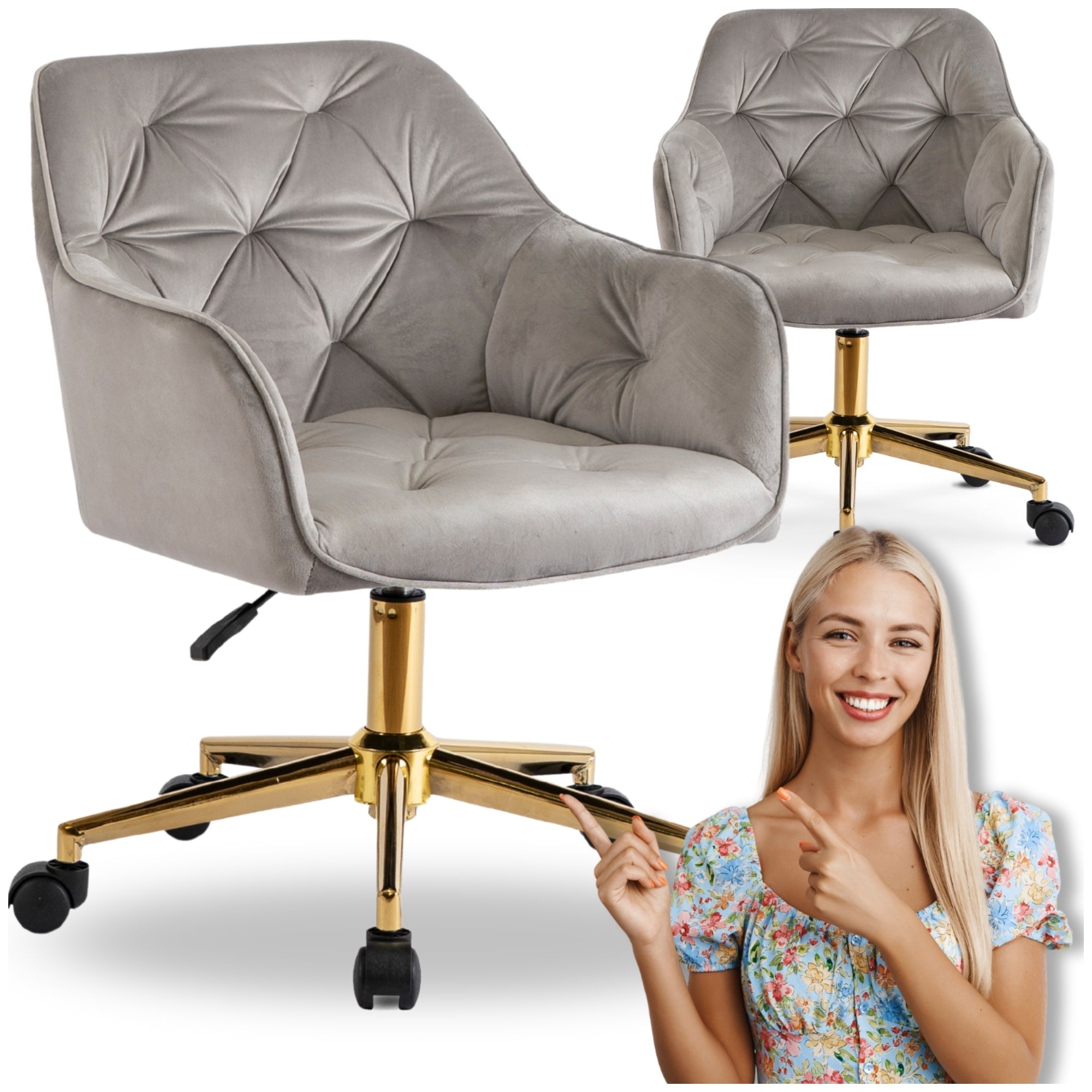 Desk Chair Swivel Velour Office Dressing Chair Grey KONOR