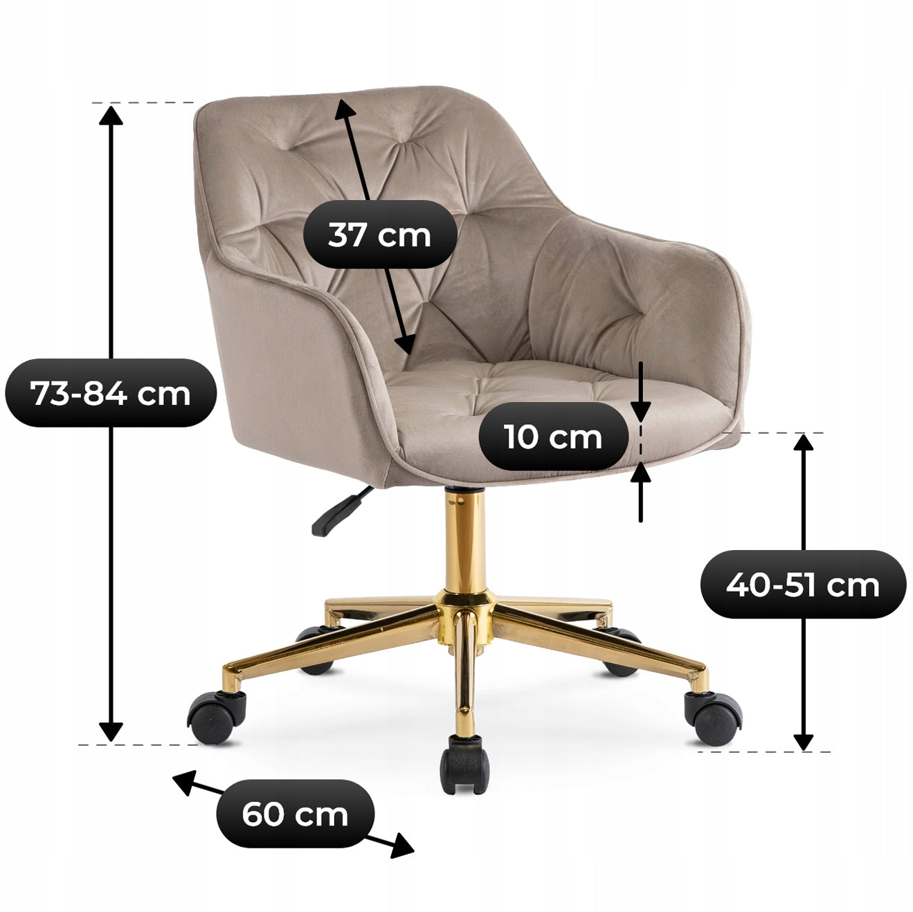 Desk Chair Swivel Velour Office Dressing Table Chair Beige KONOR Brand Mebel Elite