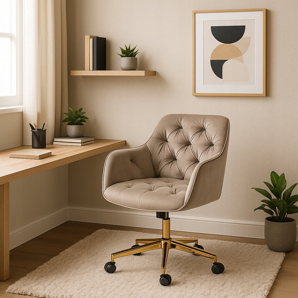 Desk Chair Swivel Velour Office Dressing Table Chair Beige KONOR Packaging status original