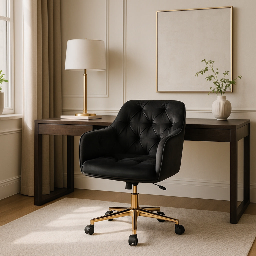 Desk Chair Swivel Velour Office Dressing Table Chair Black KONOR Packaging status original