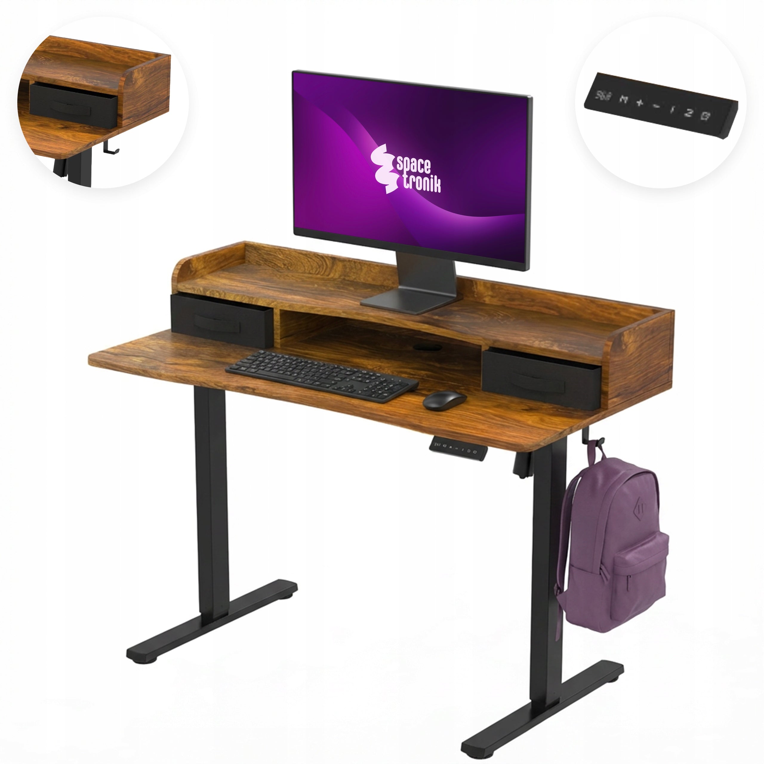 Desk Electrically Adjustable 120x60 USB Spacetronik loft rustic oak
