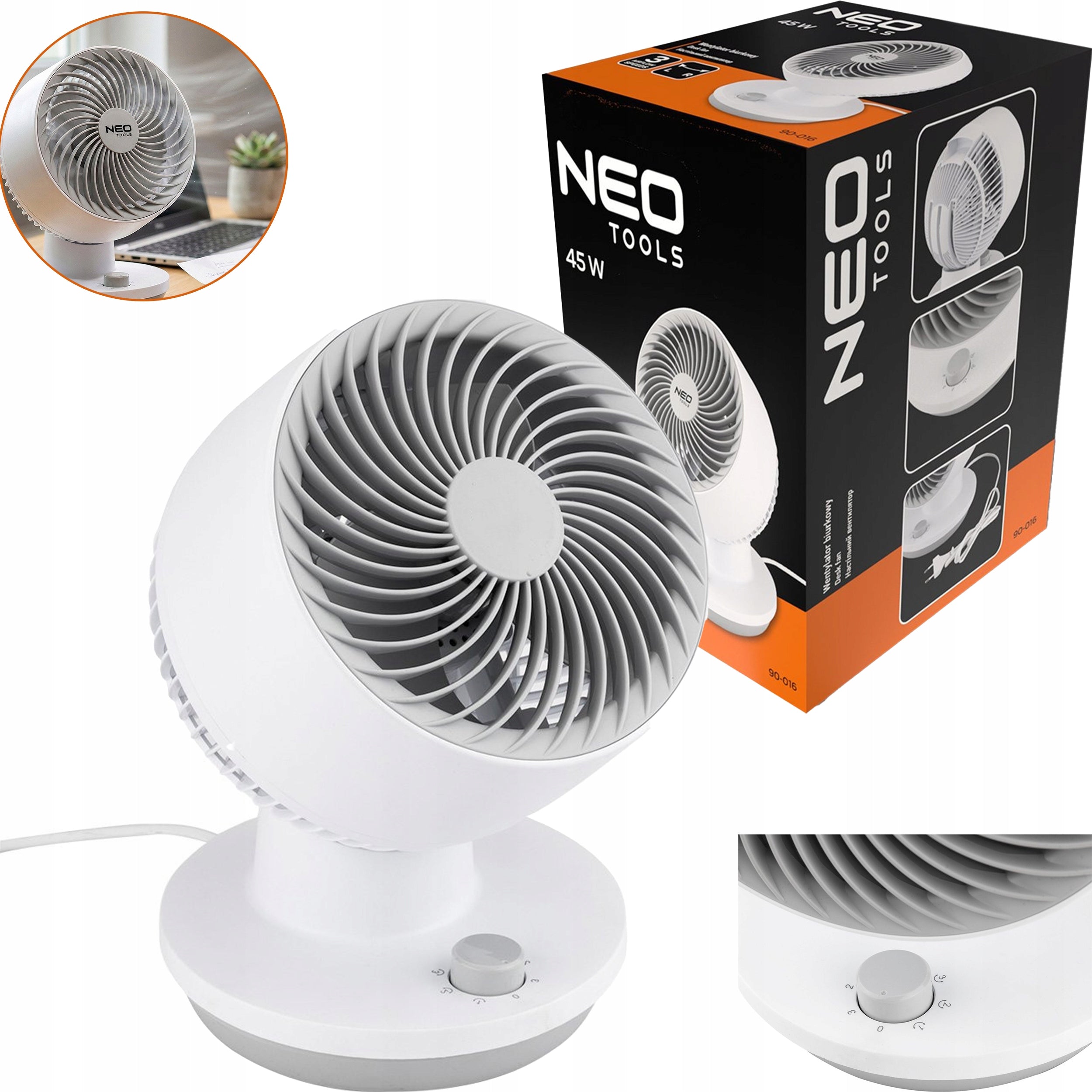 Desk Fan NEO TOOLS 90-016 White 45 W 3 Speeds For Home Office
