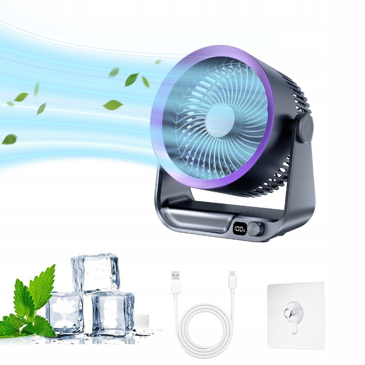 Desk Fan Portable Silent Fan Rechargeable USB 4000 mAh