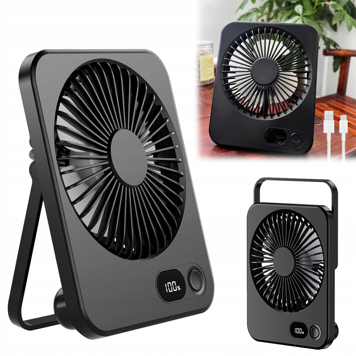 Desk Fan Standing Fan Quiet Powerful Small USB-C 2000mAh
