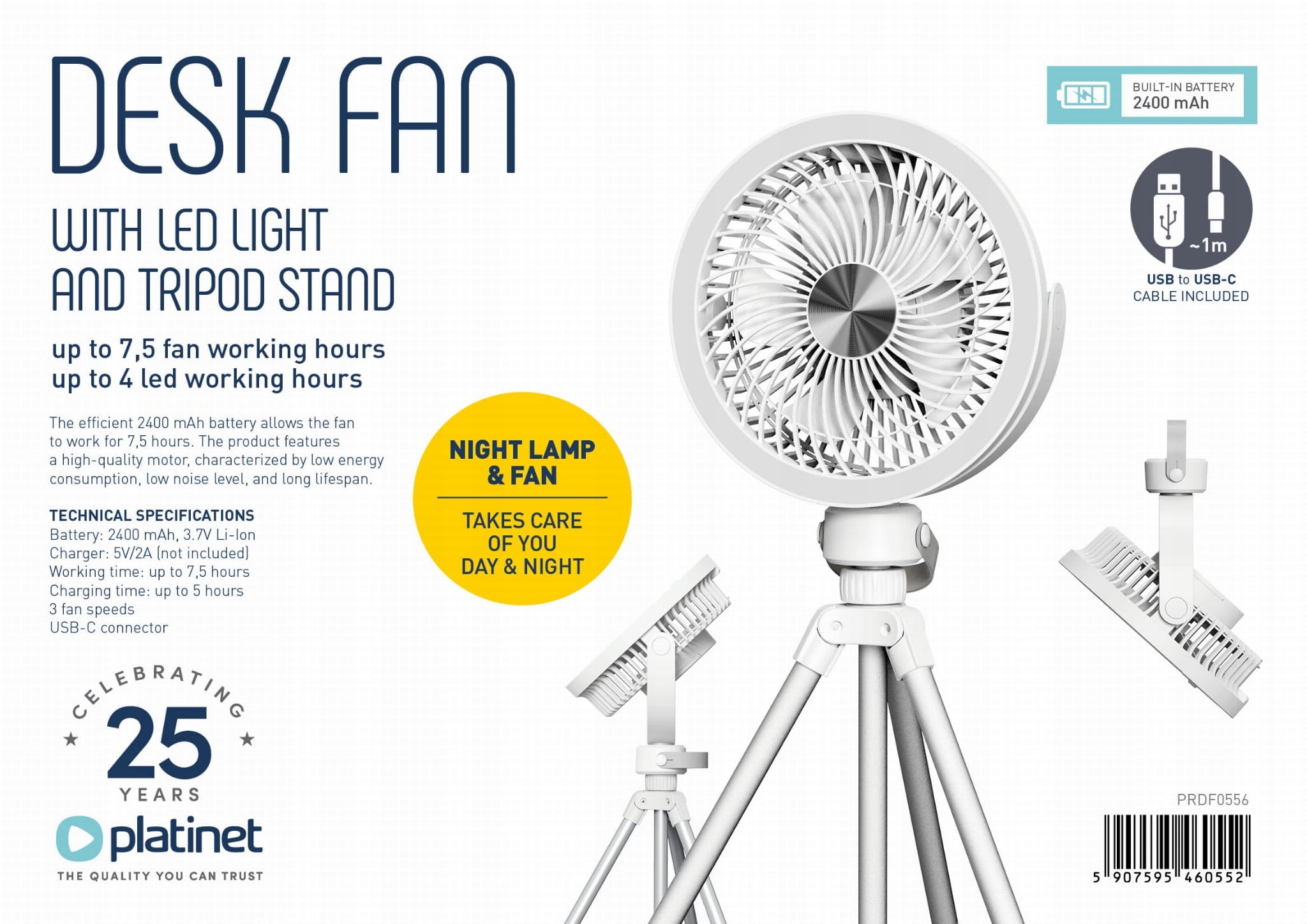 Desk Fan with Tripod + LED Lamp Windmill Wireless Tripod Brand PLATINET