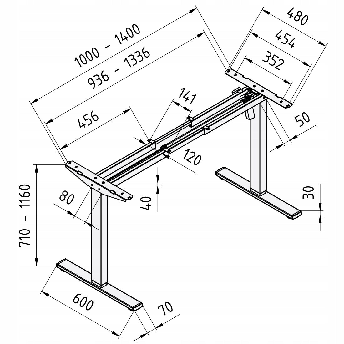Desk Frame Electric Grey Height Adjustment Double Bracket 80kg Packaging status original