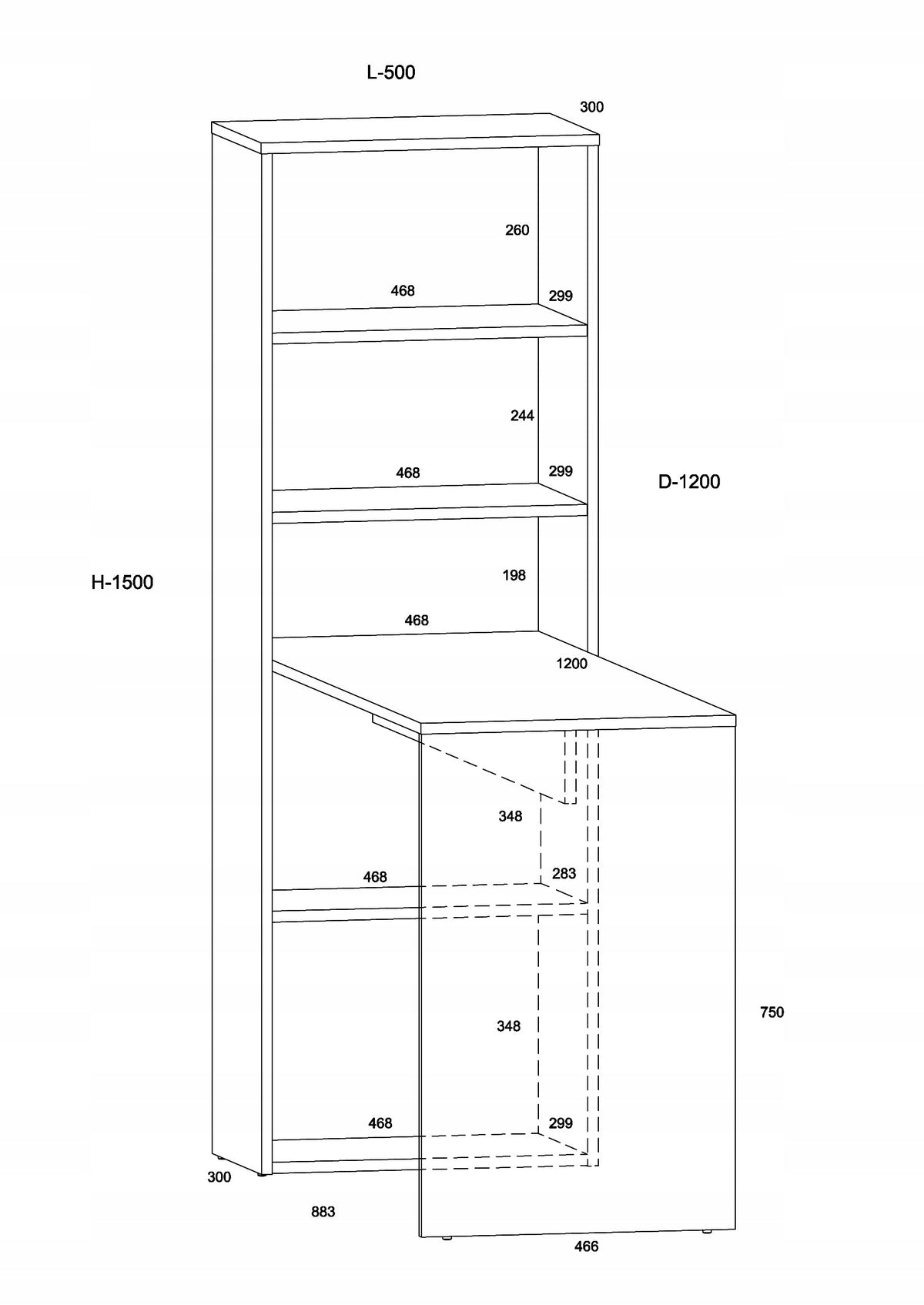 Desk HARMONY 150x50x120 computer with bookcase shelves BLACK MAT Brand Homlando