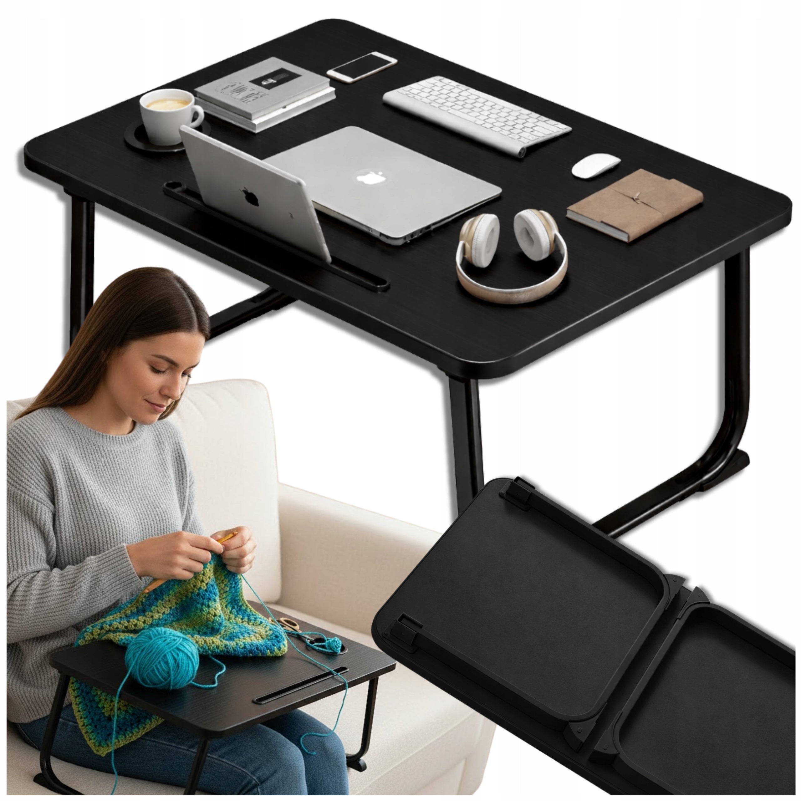 Desk Mobile Computer Laptop Table Tablet Black Folding Small Packaging status original