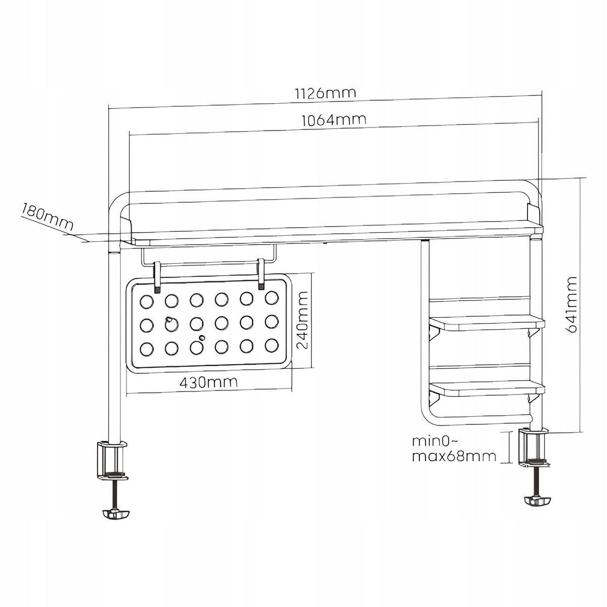 Desk extension for Desk 120cm Lifting capacity 20kg Spacetronik white Shelf Manufacturer code SPB-118WW