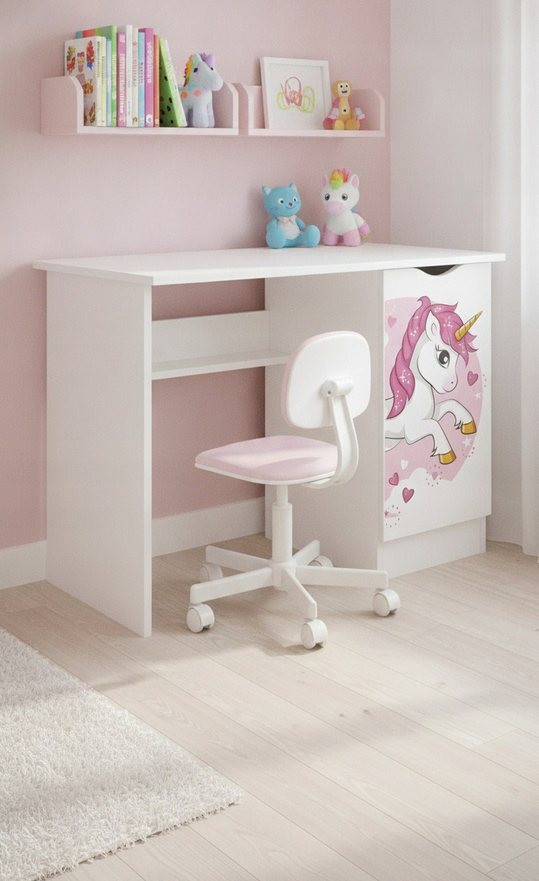 Desk with Cabinet Roma White for Children Unicorn UV 90x50x77 cm Manufacturer code 102/246239UL