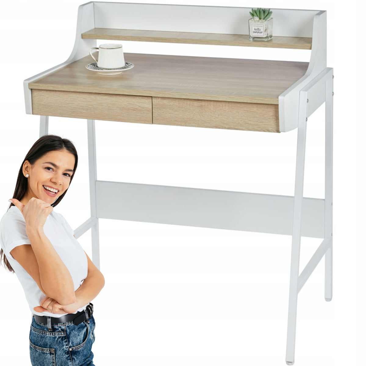 Desk with drawers OAK SONOMA White Scandinavian DRESSING TABLE with shelf