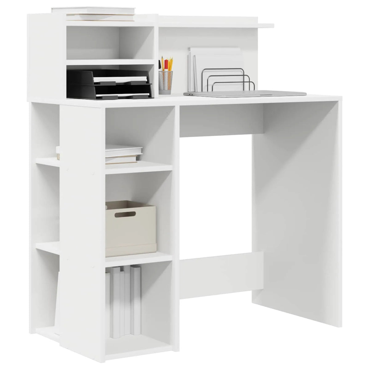 Desk with shelf White 90 x 48 x 101,5 cm Wood-based material Brand VidaXL