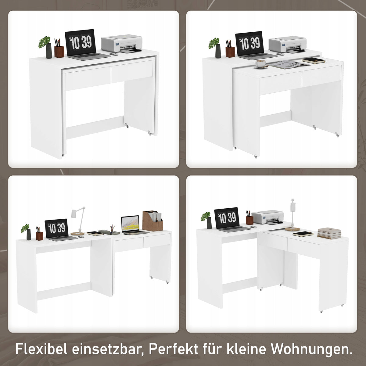 Desk with shelves and chest of drawers 2in1 folding on wheels 110x40x78cm Brand no brand