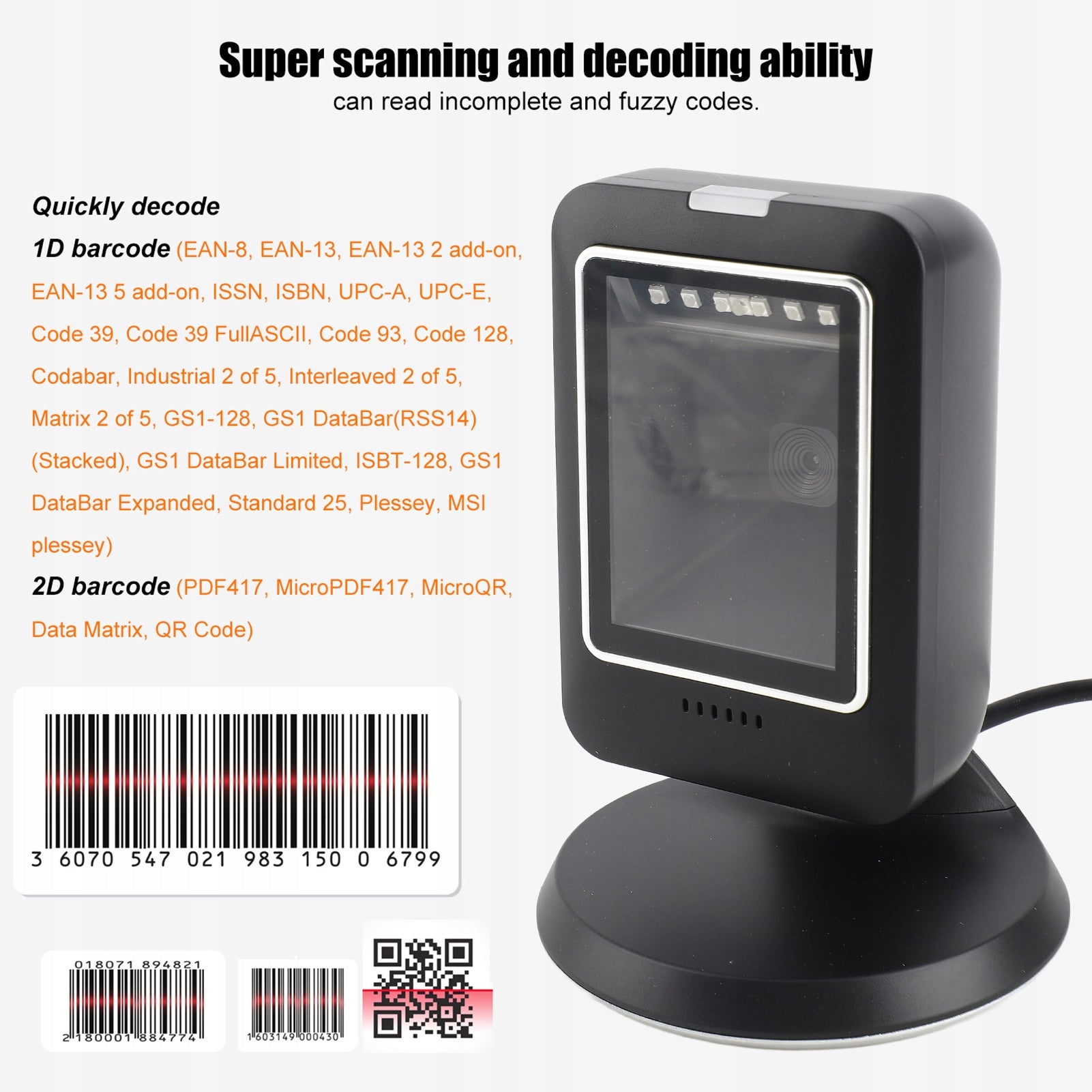 Desktop Barcode Scanner Wide Angle Lens USB ME Connector Brand no brand