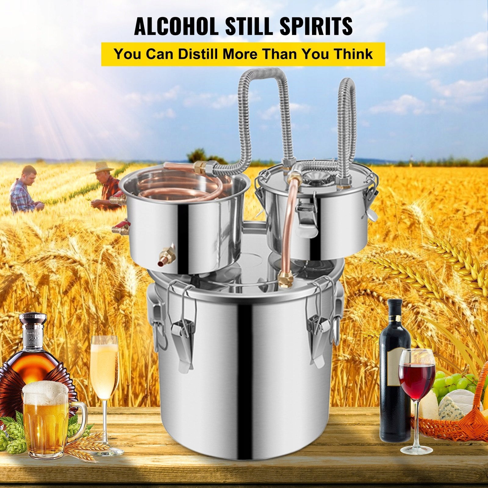 Destylator wody i alkoholu 30L 8 gal, podwójny skraplacz z pompą chłodzącą Packaging status original