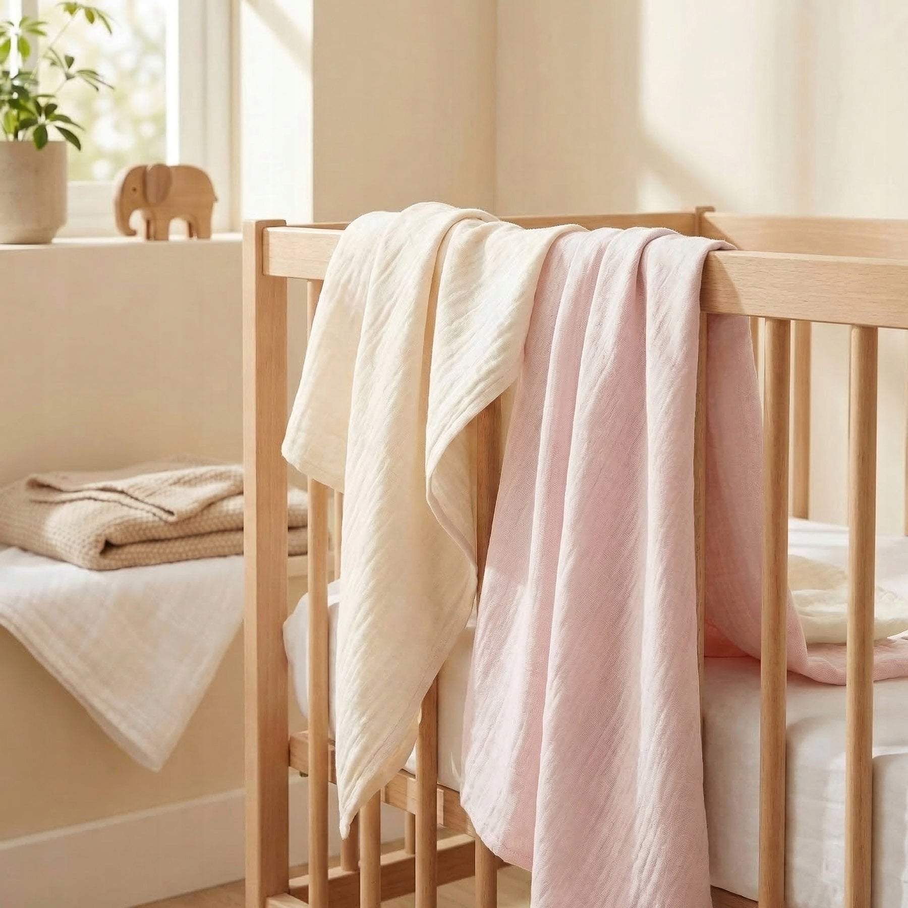 Dětské bavlněné látkové / mušelínové pleny MUŠELÍN cream+pink, smetanová…