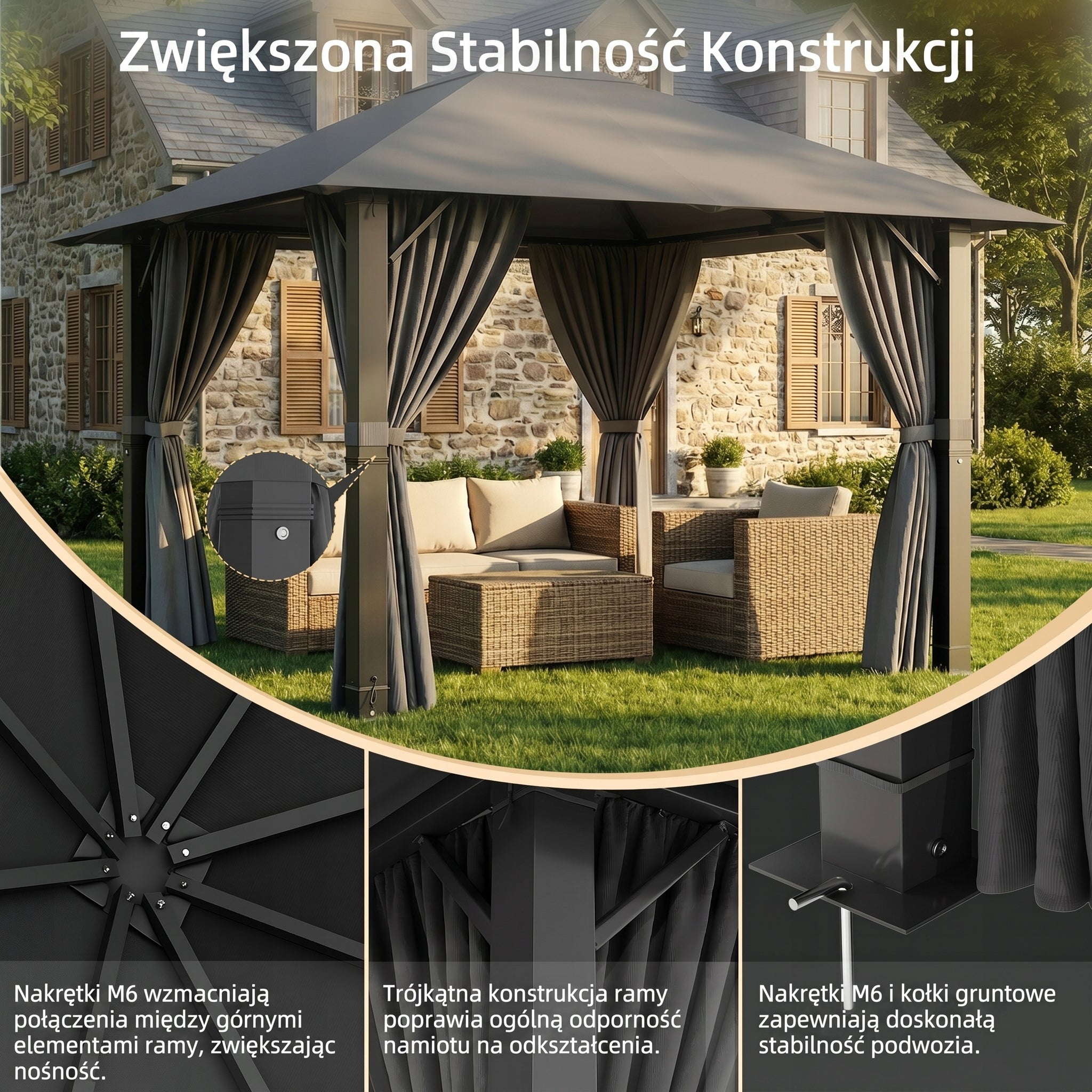 Devoko Altana ogrodowa 3x3 m, w całości wykonana z aluminium Szara Manufacturer Devoko