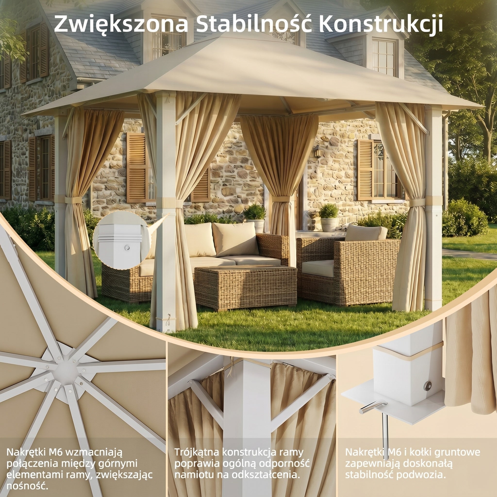 Devoko Altana ogrodowa 3x3 m, w całości wykonana z aluminium beżowy Manufacturer Devoko