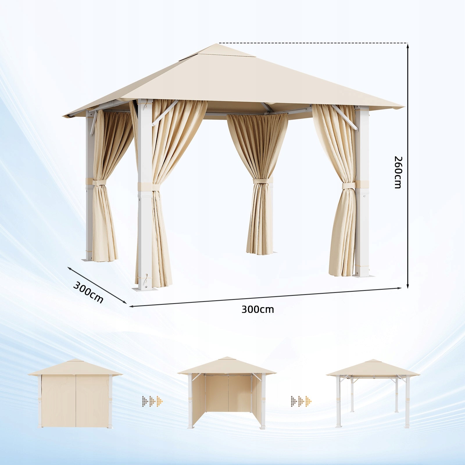 Devoko Altana ogrodowa 3x3 m, w całości wykonana z aluminium beżowy