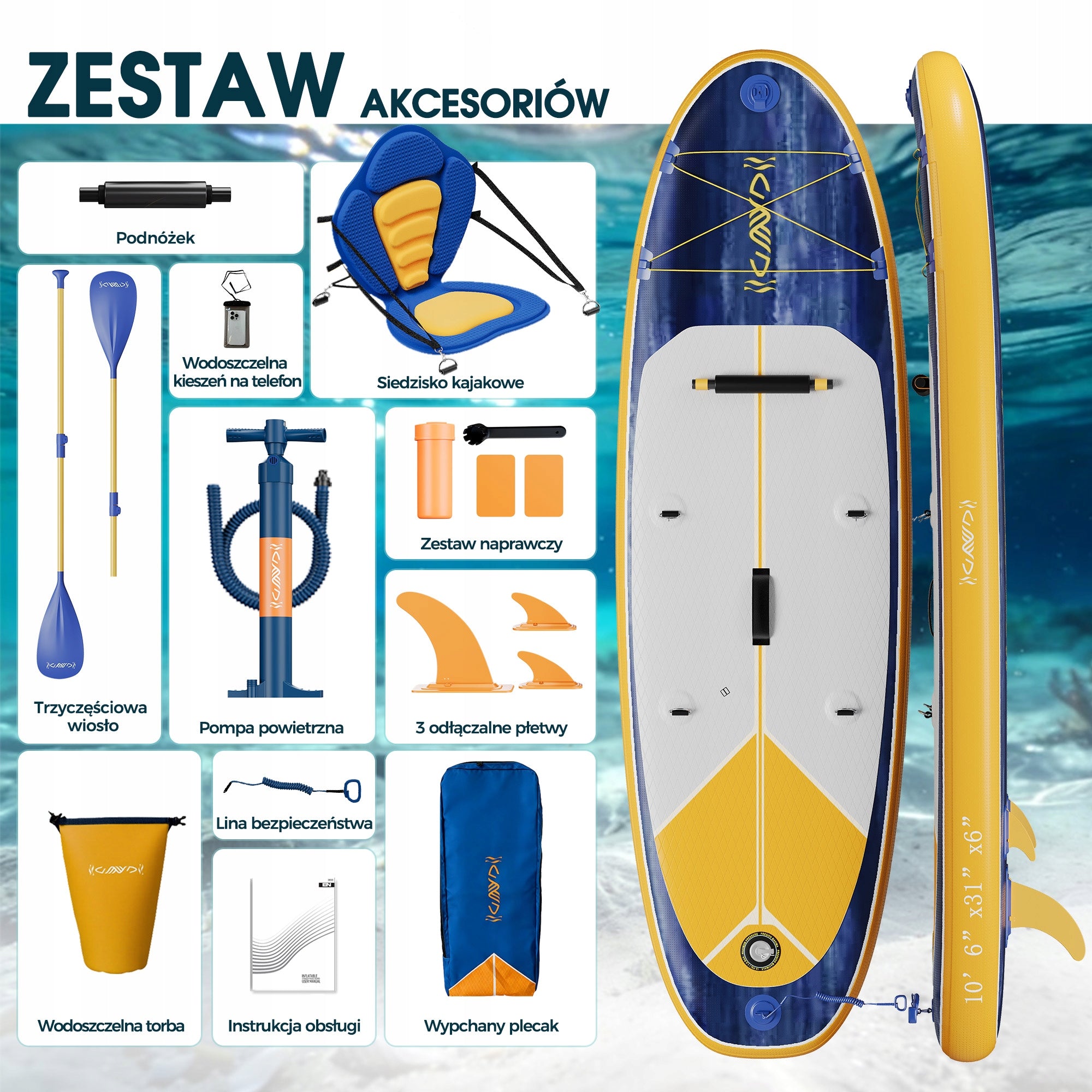 Devoko Nadmuchiwana deska SUP i kajak 2 w 1, o nośności do 130 kilogramów Material pneumatic