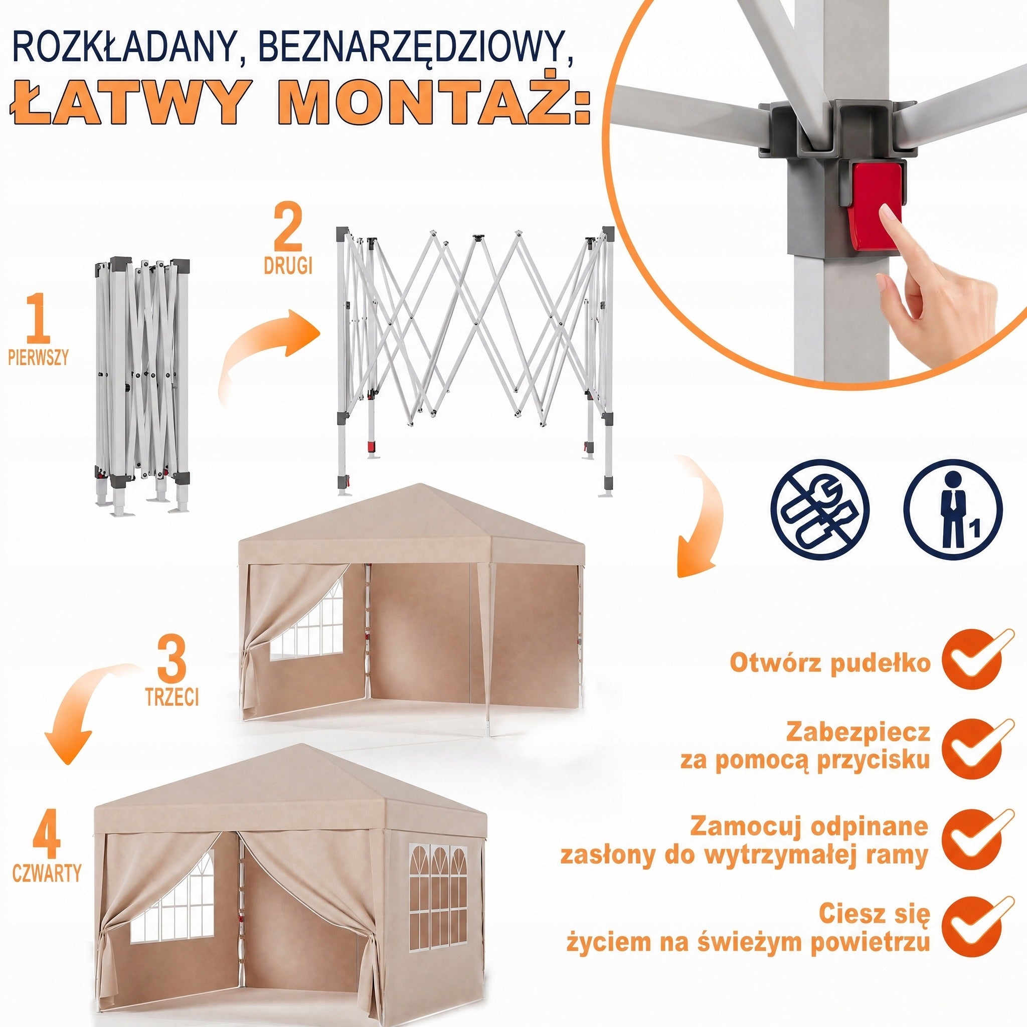 Devoko Pawilon ogrodowy 3x3m z ścianami, wodoodporny namiot targowy Beżowy Manufacturer code 8901647071267