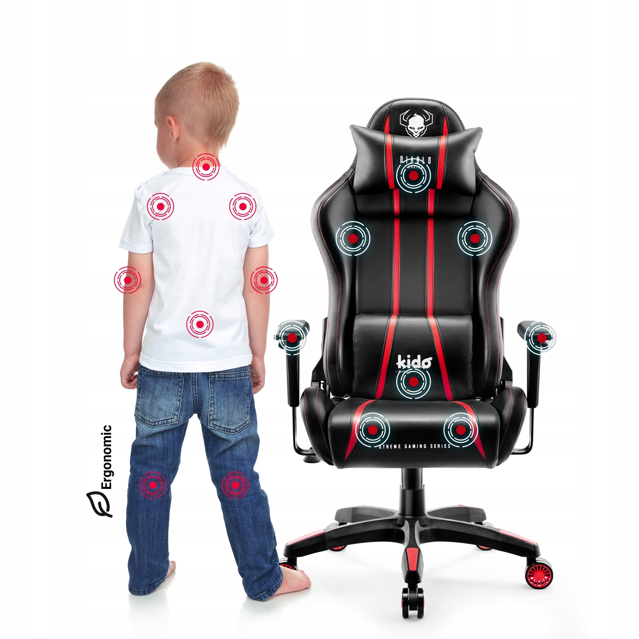 Diablo X-One 2.0 Small Black and Red Gaming Chair for Kids Furniture depth 64 cm